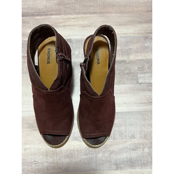 Sonoma Chic Stylish Burgundy Peep Toe Ankle Boots with Block Heel 6.5M Textile - Picture 6 of 11